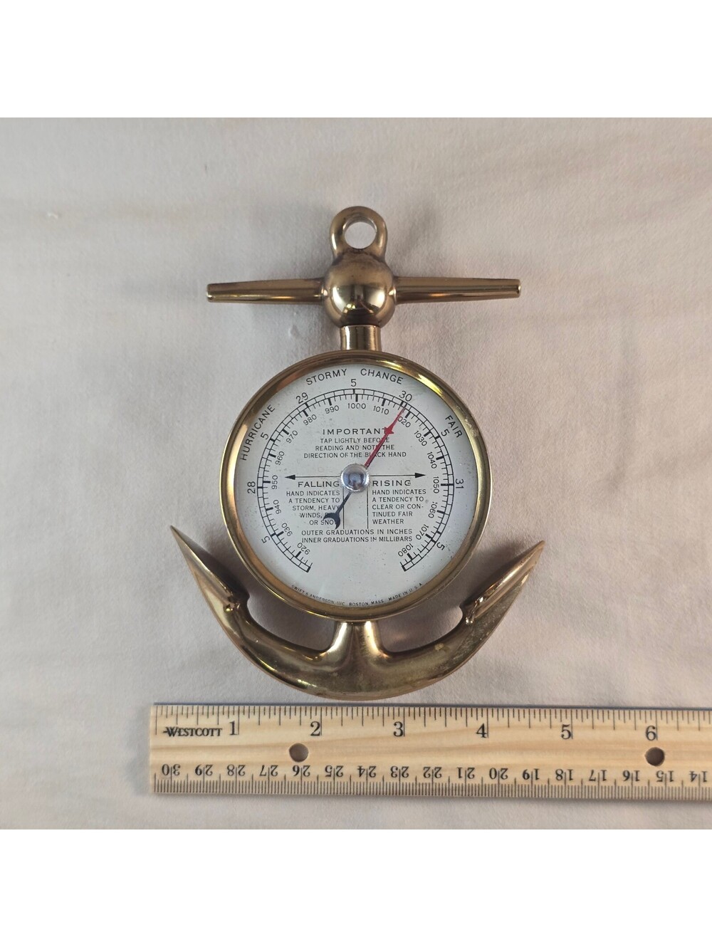 Vintage Brass Nautical Anchor Barometer Weather Indicator Marine Instrument USA - Picture 6 of 6